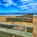 Wooden benches on a Delaware beach, representative of Trap Pond State Park