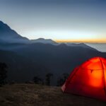 Camping tent at sunrise