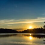 Sunset over lake water